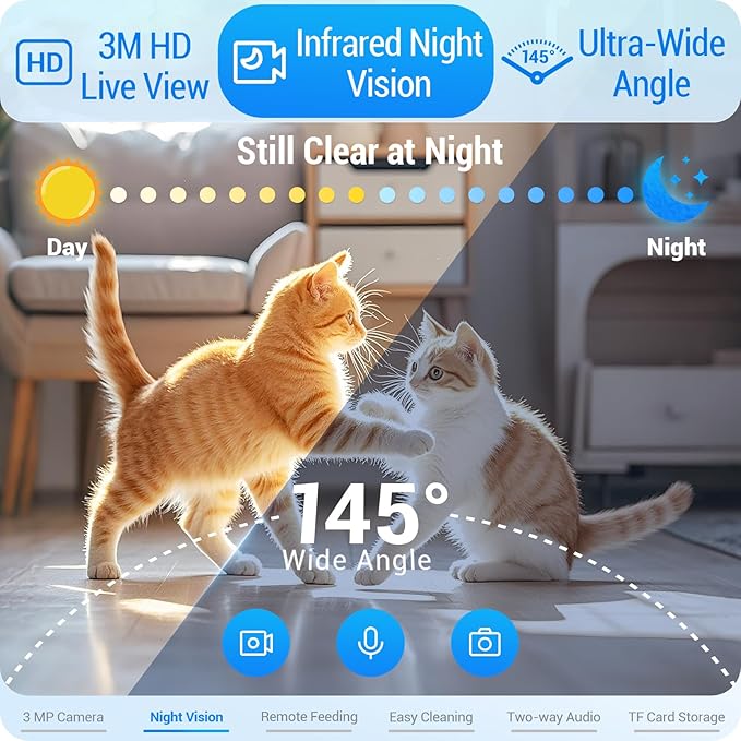 Automatic Cat Feeder with 2K HD Camera: Automatic Dog Feeder with Night Vision, Cat Food Dispenser with 5G WiFi for Multiple Pet, Detachable for Easy Clean - 29 Cup (7L Large Capacity)