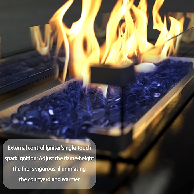 Kurapika 11 Pieces Patio Furniture Set, Rattan Wicker Outdoor Conversation Sets w/43in Propane Fire Pit Table, Swivel Rocking Chairs Patio Sectional Sofa w/4 Inch Cushion, Sand