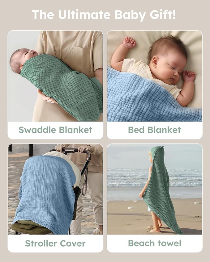 Yoofoss Hooded Baby Towels for Newborn 2 Pack 100% Muslin Organic Cotton Baby Bath Towel with Hood for Babies, Infant, Toddler and Kids, Large 32x32Inch, Soft and Absorbent Newborn Essential