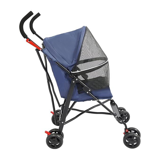 Pet Travel Stroller 22 * 18 * 38in, Pet Stroller Made of Oxford Cloth, Spray Molding Foldable, Small Dog Strollers Cat Cage Jogger Travel Carrier Breathable and Visible 22 Lbs Capacity(Blue)
