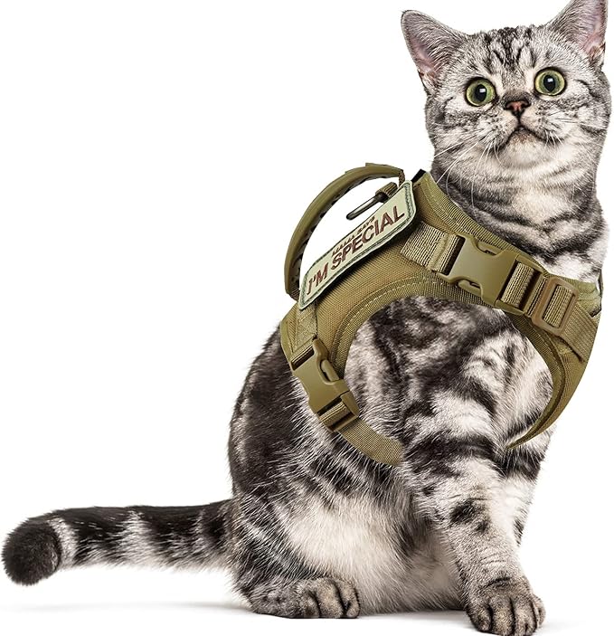 Tactical cat Vest Adjustable Kitten Harness no Pull Puppy Vest for Walking Outdoor Training with Soft Easy Control Handle xs XXS