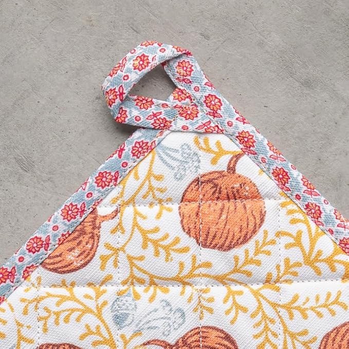 Maison d' Hermine Pot Holders 100% Cotton Heat Resistant Potholders 8" x 8" Hot Pads with Loop for Thanksgiving Christmas Decorations BBQ Cooking Baking Handling Hot Pans (Pack of 1, Harvest Festival)