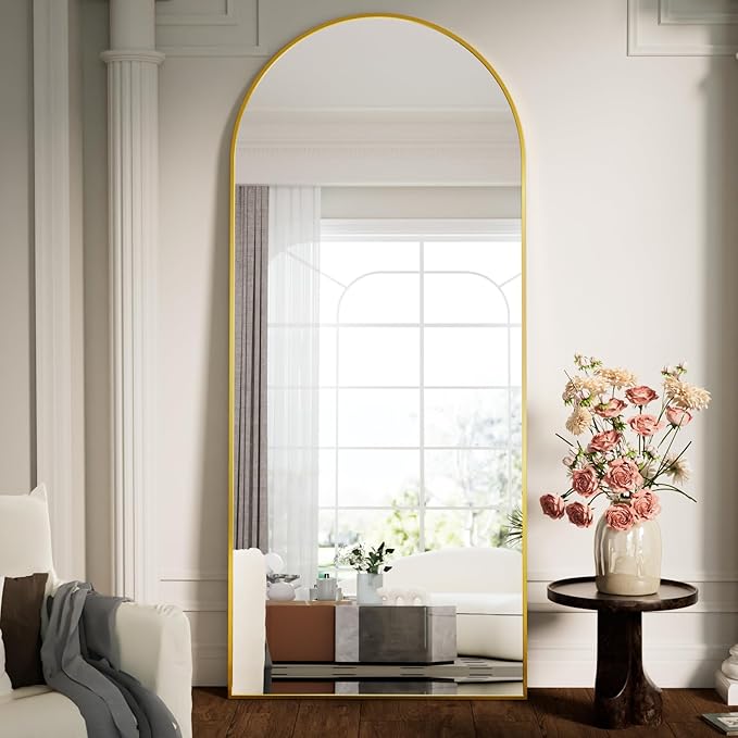 Arched Full Length Mirror 71"x26" - Floor Standing Body Mirror with Aluminum Frame,Leaning Hanging for Bedroom Cloakroom Living Room Gold