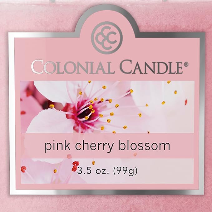 Colonial Candle Pink Cherry Blossom Scented Jar Candle, 2 Wick, 3.5 oz, Mottled Wax Candle