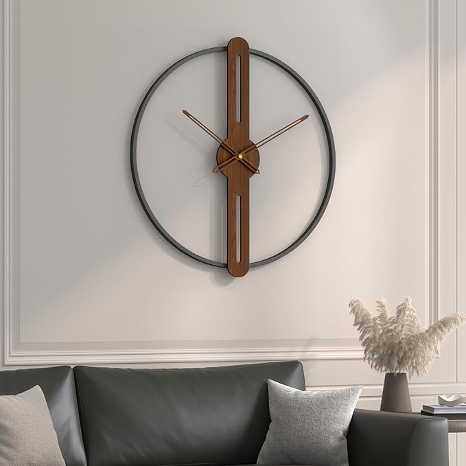 Cuspin 30 Inch Large Wall Clock for Living Room, Modern Silent Non Ticking Battery Operated Big Clock, Rustic Minimalist Wood Metal Frame Decorative Wall Clocks for Office, Bedroom, Kitchen