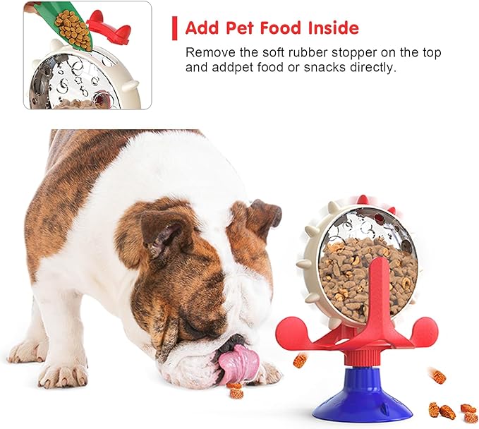 Cat Dog Treat Dispenser Toy - Cat Interactive Feeder Pet Food Toys Feeder 360° Degree Rotating Food Leakage Device Rotate with Strong Suction Cup Money Wheel Shape (American Blue)