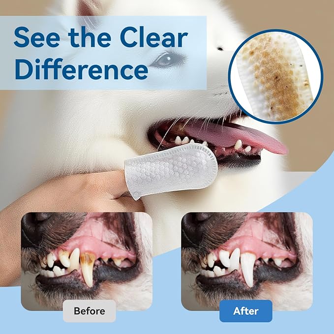 No-Rinse Dog Teeth Cleaning Wipes - Cat & Dog Fresh Breath Pet Dental Finger Wipes, Dog Toothbrush Dental Wipes to Easy Remove Plaque & Tartar, Gently Cleans Discharge (L-50PCS, Unscented)