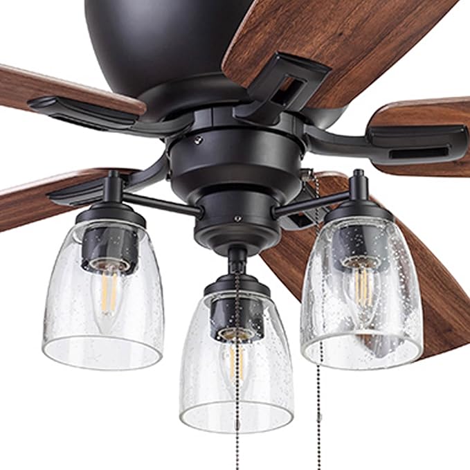 Prominence Home Arthur, 52 inch Industrial Farmhouse Flush Mount LED Ceiling Fan with Light, Pull Chain, Three Mounting Options, Dual Finish Blades, Reversible Motor - 51486-01 (Espresso)