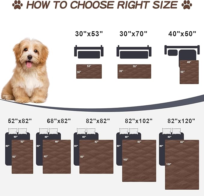 Smiry Waterproof Dog Bed Cover Blanket 82x82, Soft Reversible Pet Blanket, Washable Leakproof Cats Dogs Couch Cover for Sofa, Couch, Furniture, Brown/Chocolate