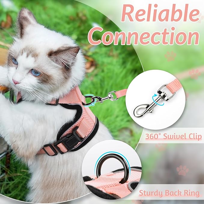 rabbitgoo Cat Harness and Leash for Walking, Escape Proof Soft Adjustable Vest Harnesses for Cats, Easy Control Breathable Reflective Strips Jacket, Light Salmon Pink, M