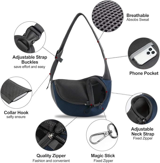 FDJASGY Pet Sling Carrier for Small Dogs Cats,Breathable Mesh Travelling Hand Free Puppy Backpack with Pouch and Adjustable Strap Carrier