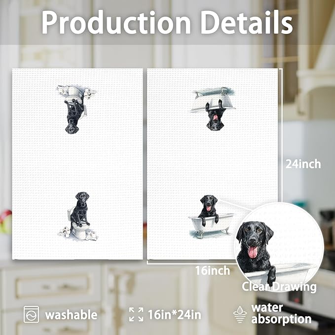 Funny Black Lab Dog Hand Towels Set of 2, Gifts for Labrador Retriever Dog Owners Lovers, Black Labrador Decor for Bathroom, Pet Lovers Gifts Toilet Hand Towels for Bathroom Washroom, 16x24In