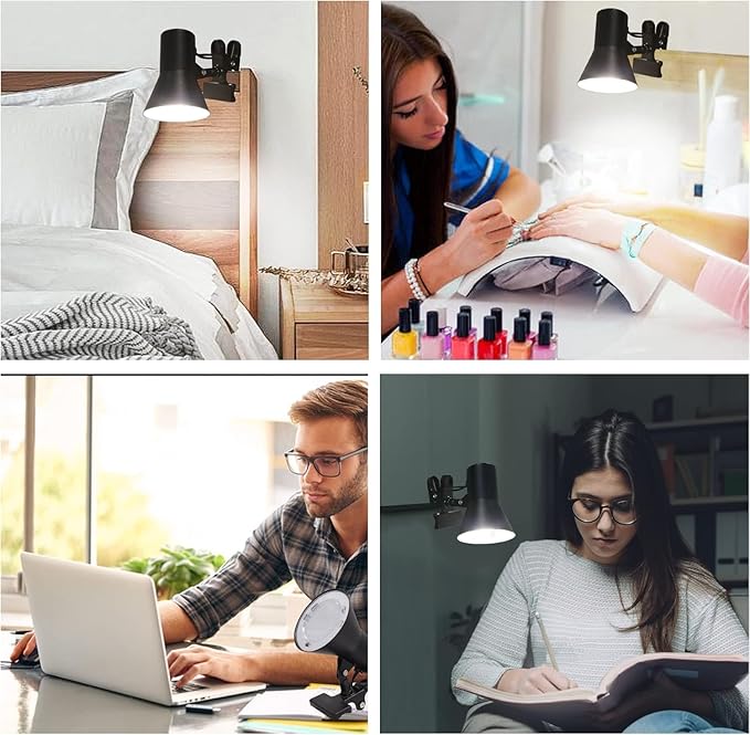 LED Clip-on Desk Lamp, 360° Adjustable Clamp Desk Light with Switch, 5W 280LM 4000K Cool White Small Table Light Plug-in for Home Office, Study, Dorm, ETL Listed