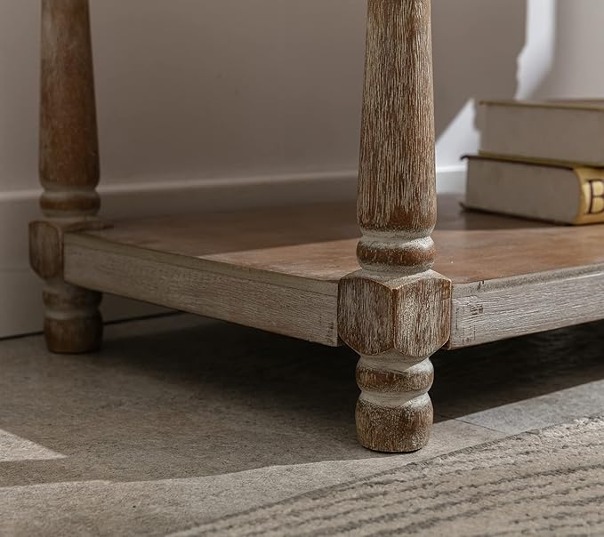 DUOMAY Farmhouse Tufted Storage Ottoman Bench with Shelf, 31.5" Width Linen Upholstered Entryway Shoe Ottoman Foot Stool for Bedroom Living Room Dining Room, Grey