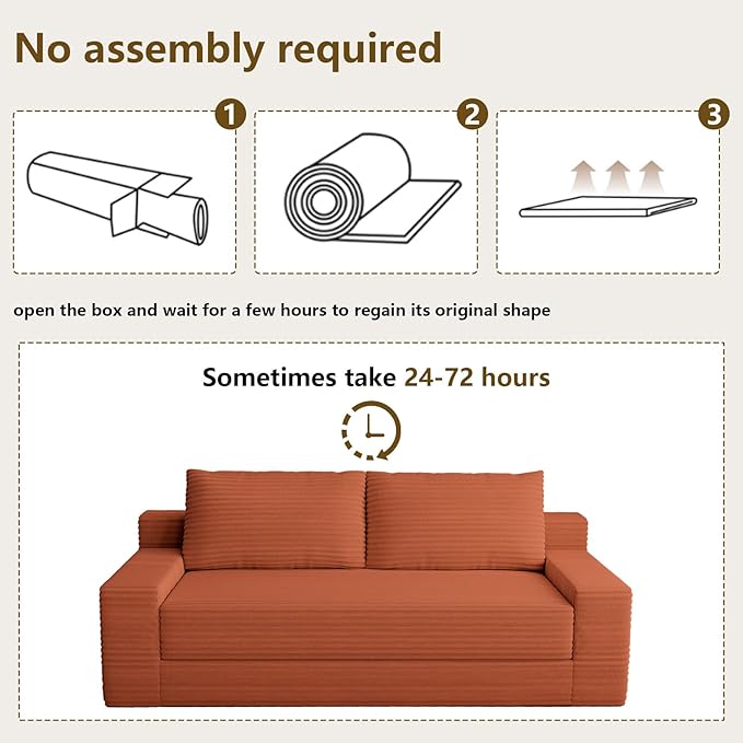 70.78" Loveseat Sofa, Modern Small Corduroy Couch Comfy Deep Seat for Living Room, Bedroom, Apartment, Home Office, No Assembly, Orange