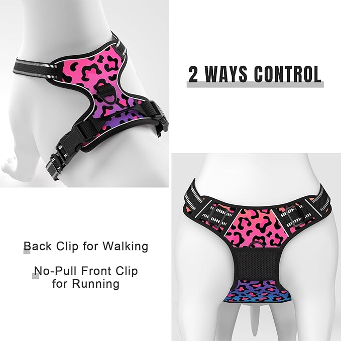 Rnivvi No Pull Dog Harness, Cute Leopard Reflective X-Large Sized Puppy Harness, Adjustable Soft Padded Vest for Large Dogs, Heavy Duty Pet Vest with Easy Control Handle for Walking Training, Neon