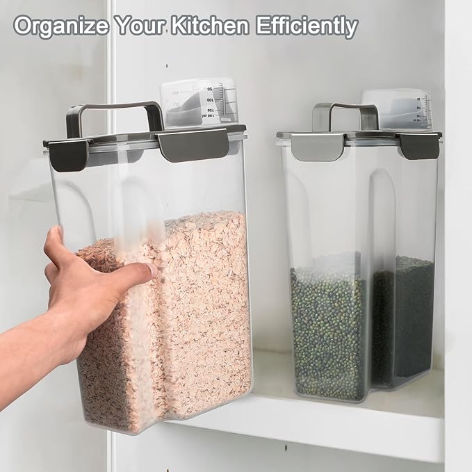 Rice Container, Airtight Rice Storage Container 10lb, Cereal Containers Storage, BPA Free Food Dispenser with Pouring Spout Handle for Flour Pasta Grain, Pet Dog Cat Bird Food Storage Container