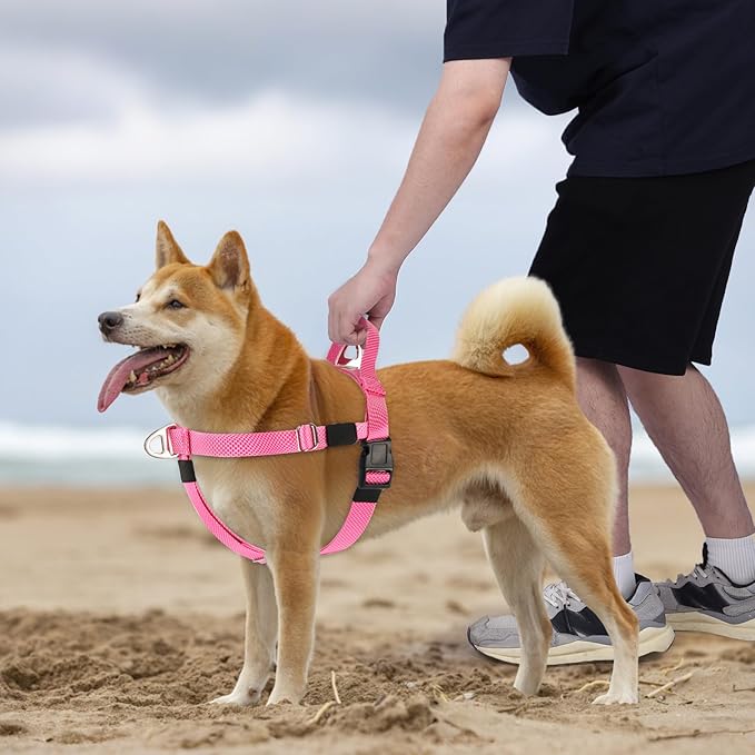 Annchwool Adjustable Dog Harness-Lightweight No Pull Dog Harness with Handle for Small & Medium and Large Dogs-Front Clip Easy for Walking Vest Harness(Pink,XL)