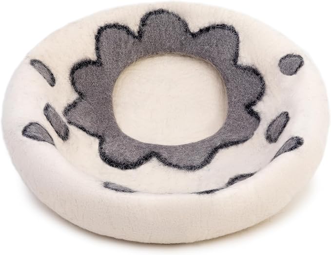 Woolygon Premium Felt Cat Cave Bed β Wool Kitty Beds Handcrafted Kitten Caves Bed for Indoor Cats - Made from 100% Eco-Friendly Merino Wool, Foldable Cat Hidewawy Covered Cat House Pod (Flower Collar)