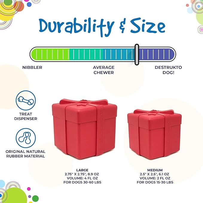 SodaPup Gift Box – Durable Dog Treat Dispenser & Chew Toy Made in USA from Non-Toxic, Pet Safe, Food Safe Natural Rubber Material for Mental Stimulation, Problem Chewing, Calming Nerves, & More