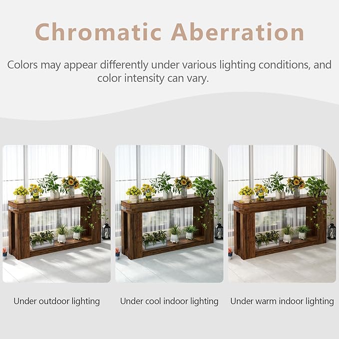 Loomie 63" Long Console Table with LED Lights & Power Outlet, 2-Tier Farmhouse Sofa Table Behind Couch with Storage, Narrow Entryway Tables with Heavy Duty Base for Living Room, Hallway (Brown)