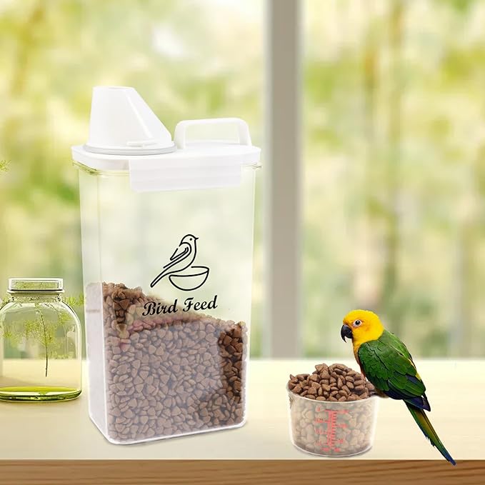 Bird Seed Storage Container Portable,2.5L/3 Qt Airtight Pet Food Container with Measuring Cup,Bird Food Container for Wild Bird Sunflower Seed-BPA Free Transparent