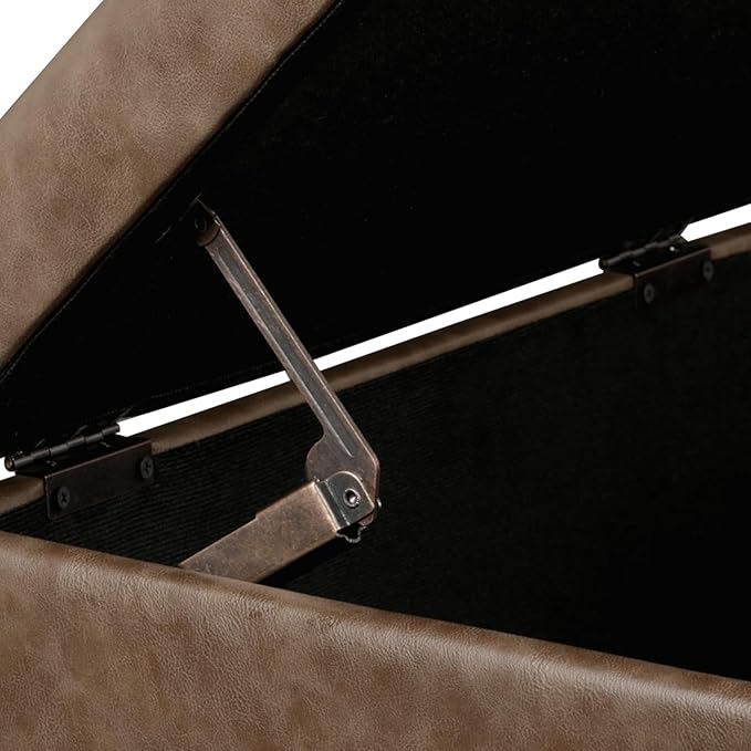 Joveco 24" Leather Storage Ottoman Bench, Rectangle Foot Rest Stool for Living Room, Bedroom, Entryway, Earthy Light Brown Veining