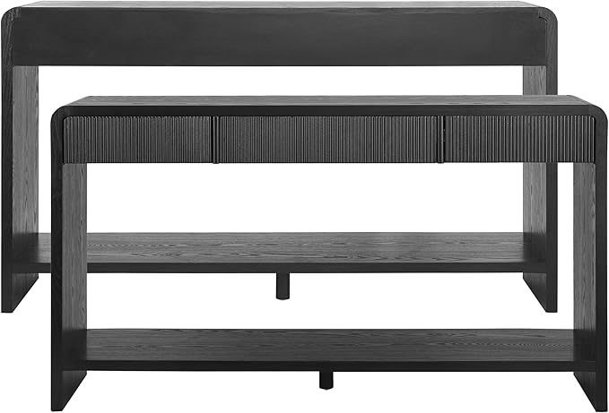 Modern Fluted Entryway Console Table 59’’ Long Entry Sofa Table with Drawers & Storage Shelf for Living Room Entrance Hallway, Easy Assembly, Black