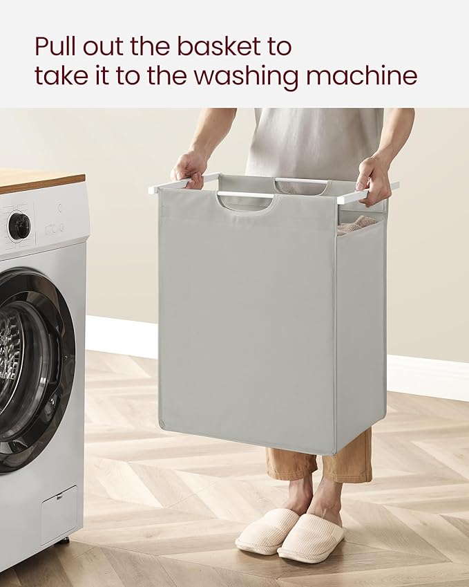 VASAGLE Laundry Hamper, Laundry Basket, Laundry Sorter with A Pull-Out and Removable Bag, Shelf, Metal Frame, 17.2 Gallons (65 L), 19.7 x 13 x 28.4 Inches, Cream White and Cloud White UBLH101W01