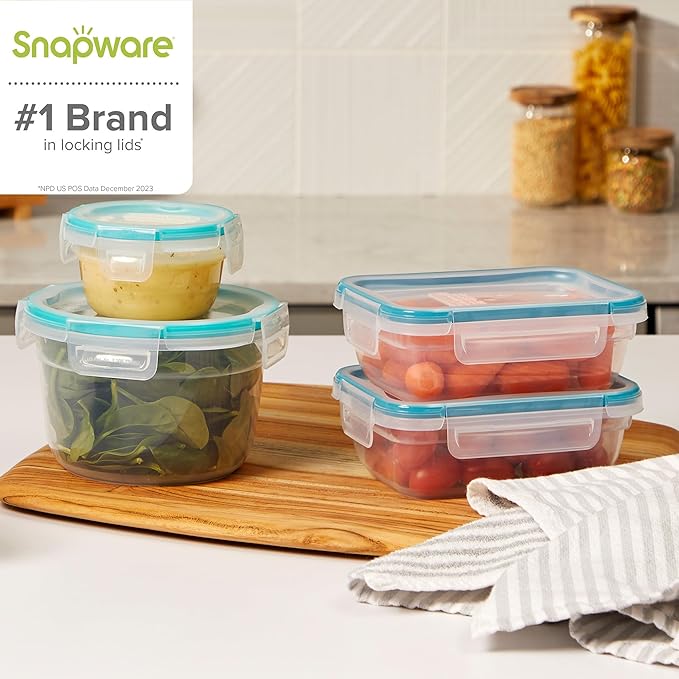 Snapware Total Solutions (10-Pack, Mixed Sizes) Plastic Food Storage Containers Set, Airtight & Leakproof Locking BPA-Free Lids Tupperware, Freezer Dishwasher Microwave Safe