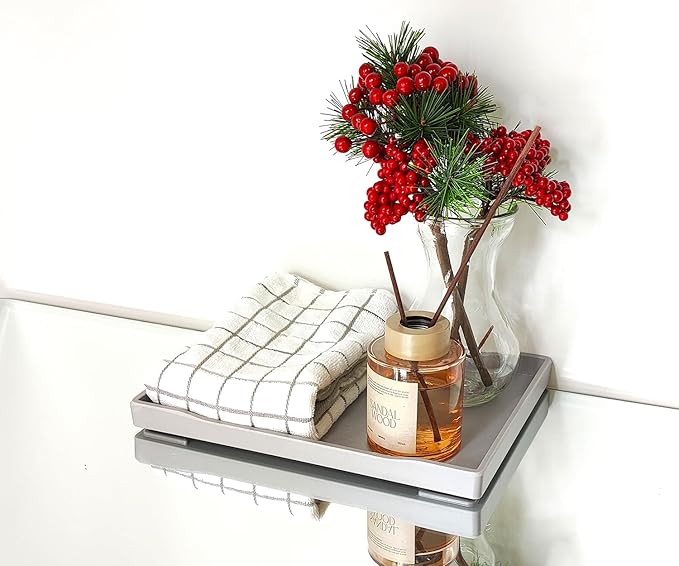Gray Small Serving Tray (9.5 x 7 inch), Countertop Organizer for Bathtub Bathroom Vanity Items, Serving Accessory, Coffee, Drinks, Tea, Party, Spa, Perfume and Display Use.