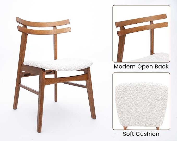 VESCASA 5-Piece Dining Set, 59" L Colonial Oak Rectangle Wood Dining Table with 4 Curved Back Sherpa Beige Wood Dining Chairs for Dining Room, Kitchen, Restaurant, Dining Set for 4