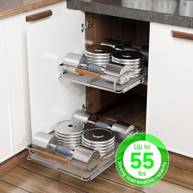 Expandable Pull Out Drawers for Cabinets, Kitchen Cabinet Slide Out Shelves, Adjustable Roll Out Drawers, Stainless Steel, Medium 1 Pack, (14.5"-24") Width x 17.5" Depth