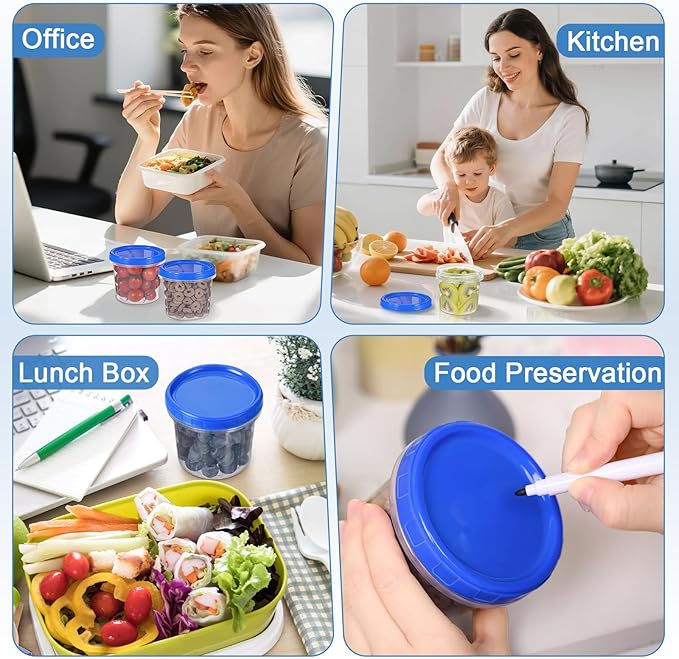 6 Pcs 10 oz Plastic Containers with Screw Lids, Reusable Clear Food Storage Containers with Pen and Brush for Snack Salad Fruit, Freezer Storage Containers, Microwave & Dishwasher Safe