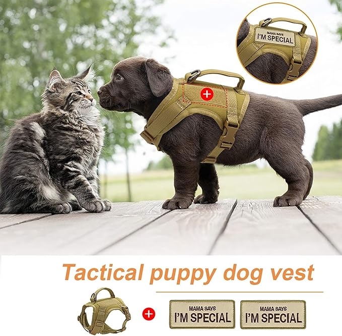 Forestpaw Cat Harness Escape Proof for Walking,Adjustable Cat Vest Harness with Soft Mesh Padded,Tactical Cat Harness with Control Handle,Molle Patches,Khaki