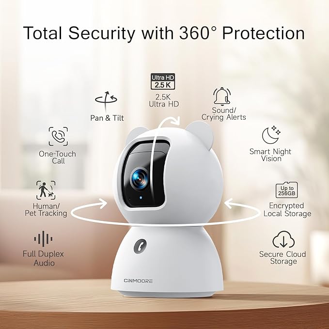2.5K Indoor Camera 2pack, Non-Subscription AI Person/Pet/Cry Detection, 4MP Pet/Dog/Cat/Baby Camera w/Phone App, Pan Tilt 2.4GHz WiFi Cameras for Home Security, Night Vision, Full Duplex 2-Way Audio