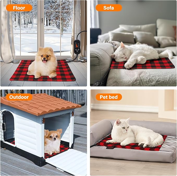 Pet Heating Pad, Adjustable Temperature Heated Cat Bed with Timer, Outdoor Waterproof Heated Dog Bed with Anti-Chew Cord, Overheat Protection Warming Mat for Cats and Puppies (S:17.7"x17.7")