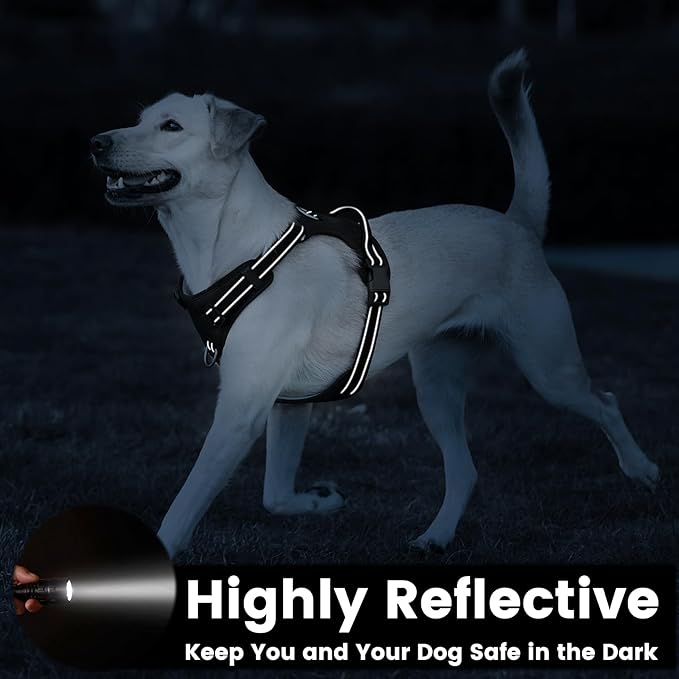 No Pull Dog Harness, Reflective Puppy Vest for Small Medium Large Sized Dog(Black,L)