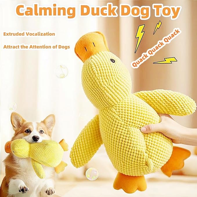 2024 New Calming Duck Dog Toy, Emotional Support, Yellow, Plush, Interactive for Boredom, Dog Companion, Large 17.7*15in
