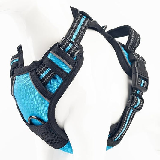 No Pull Dog Harness, Reflective Comfortable Vest Harness with Easy Control Handle Adjustable Soft Padded Pet Vest for Small to X-Large Dogs (Sky Blue, X-Large (Approx Weight:49.60-99.20 LB))