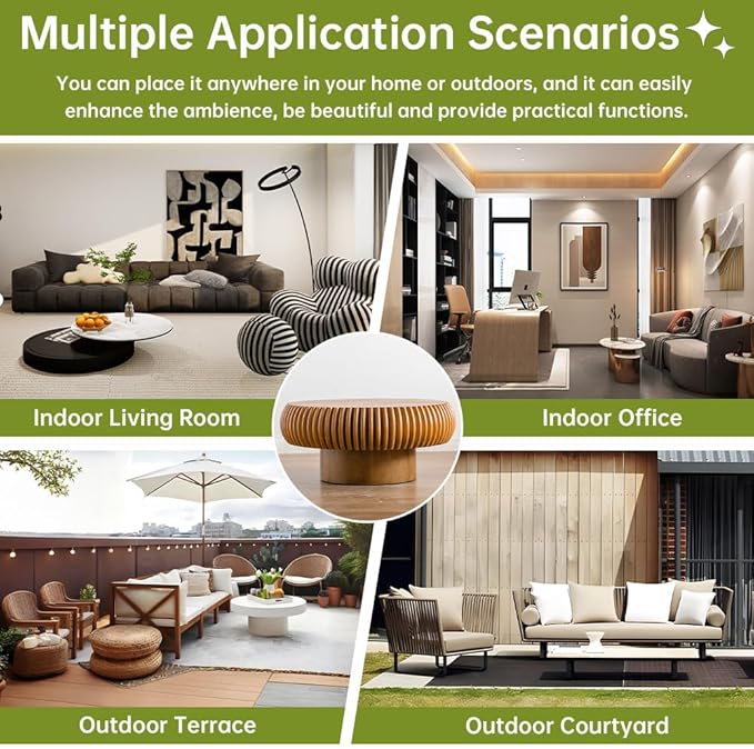 Brown Round Coffee Table for Living Room Round Fluted Drum Coffee Table Modern Fluted Coffee Tables for Living Room (Brown, 31.4 inch)