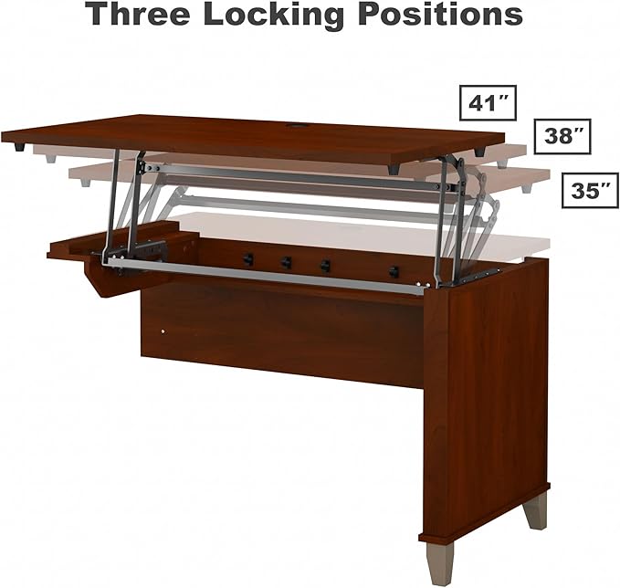 Bush Furniture Somerset 72W 3 Position Sit to Stand L Shaped Desk with Hutch in Hansen Cherry | Adjustable Height Table for Home Office