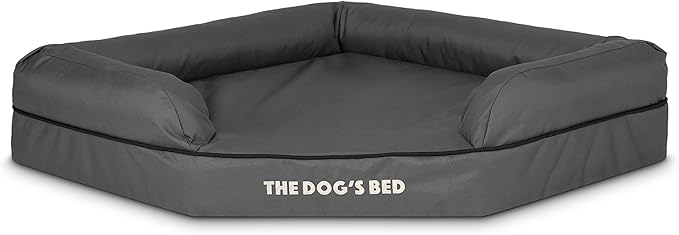 The Dog’s Bed Memory Foam Waterproof Corner Dog Bed, Large, Grey & Black Trim, Eases Pet Arthritis & Hip Dysplasia Pain, Therapeutic & Supportive, Washable Oxford Fabric Cover