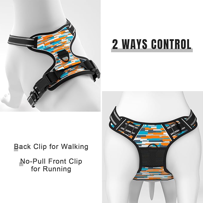 Rnivvi No Pull Dog Harness, Cute Boho Reflective Medium Sized Puppy Kitten Harness, Adjustable Soft Padded Vest for Medium Dogs, Heavy Duty Pet Vest with Easy Control Handle for Walking, Spliced