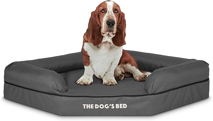 The Dog’s Bed Memory Foam Waterproof Corner Dog Bed, Large, Grey & Black Trim, Eases Pet Arthritis & Hip Dysplasia Pain, Therapeutic & Supportive, Washable Oxford Fabric Cover