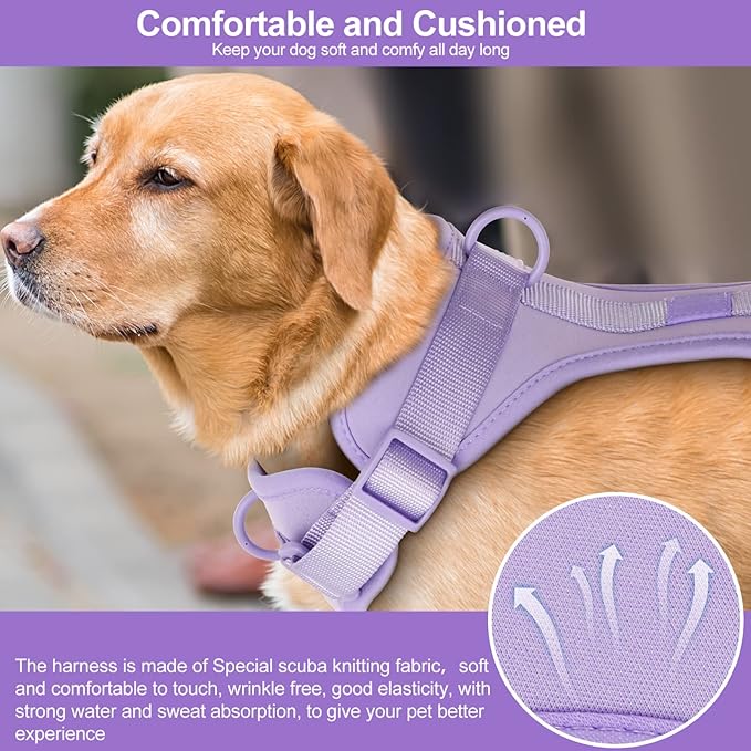 No Pull Lightweight Dog Harness: Adjustable Durable Breathable Mesh Pet Vest Harness with Soft & Comfortable Cushion, for Small Medium Large Dogs (Lilac, L)