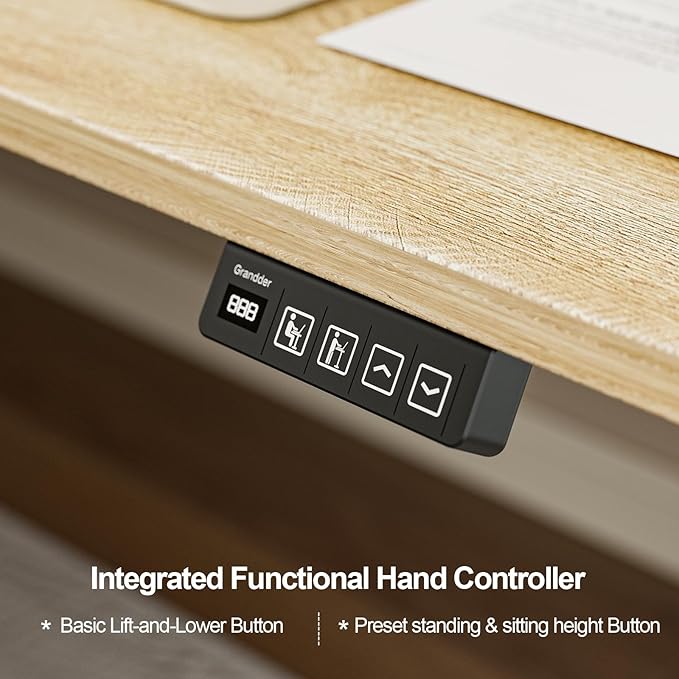 Grandder 63 x 55 Inch L Shaped Standing Desk, Electric Height Adjustable Corner Stand Up Desk, Sit Stand Corner Table Home Office Table, Oak Top White Frame