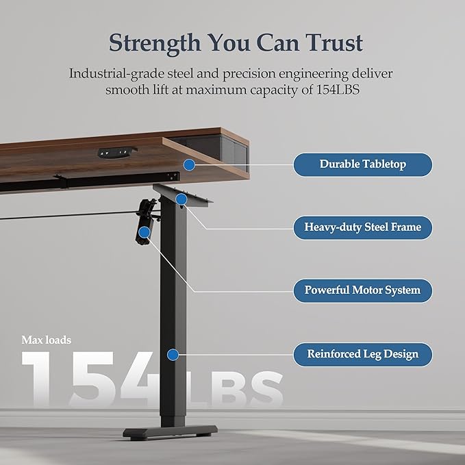 Klicelor 63 Inch Electric Standing Desk with Drawers, Adjustable Height Small Sit Stand Desk for Home Office, Compact Computer Workstation with Storage– Rustic Brown