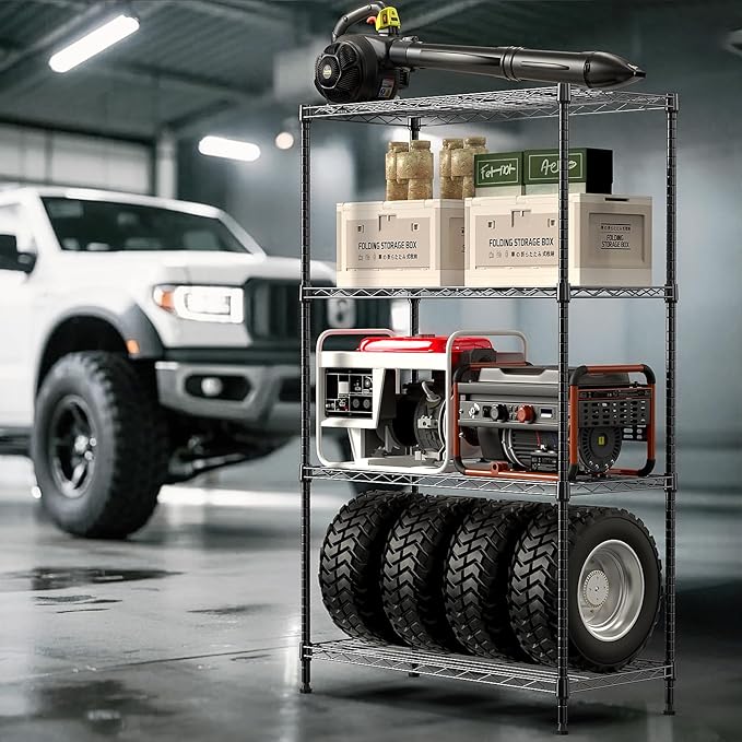 IZEUK 4-Tier Heavy Duty Steel Storage Shelves, Metal Shelf Wire Shelving Rack for Pantry, Kitchen, Garage, or Office Organization (29.5" W x 13.7" D x 47.2" H, 1000LBS, Black)