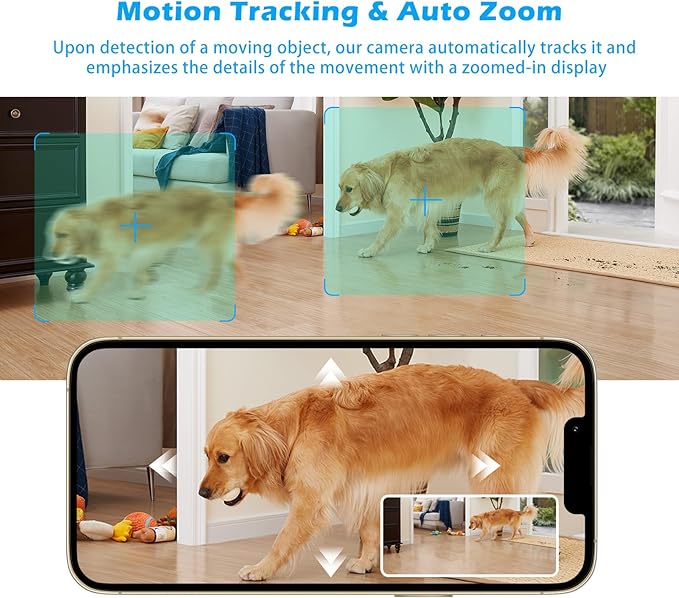 3MP Indoor Pan/Tilt Security Camera, 5G WiFi 360° Rotating Home Cameras for Baby Monitor/Pet Camera, Auto-Focus and Zoom, Motion Detection, 2-Way Audio, Siren, Color Night Vision, Cloud & SD Card